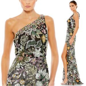 Mac Duggal 49574 Size 6 Embellished Floral Garden One Shoulder Thigh Slit Gown